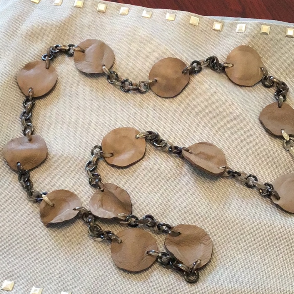 Soft leather round disk necklace